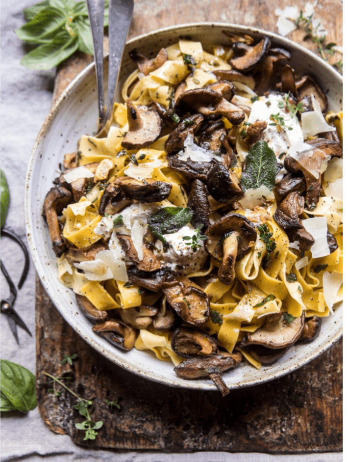 herby buttered wild mushroom tagliatelle pasta